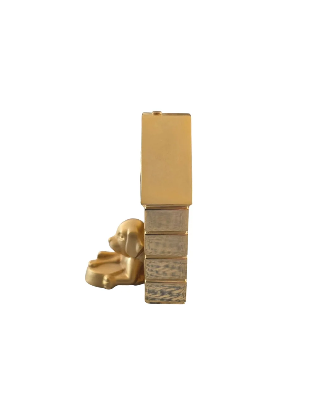Elgin Gold Doghouse Clock with Figurine Accent
